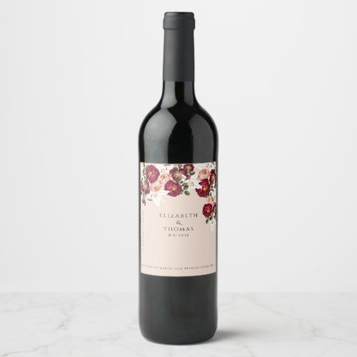 Beautiful Red Pink Roses White Lilies Wedding Wine Wine Label