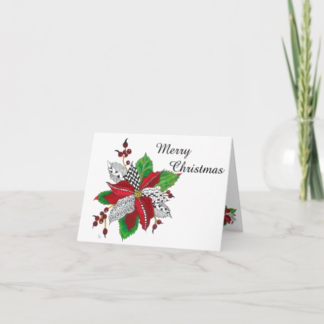 Beautiful Red Poinsettia Christmas Greeting Card (Front)