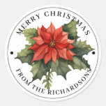 Beautiful Red Poinsettia Merry Christmas  Classic Round Sticker