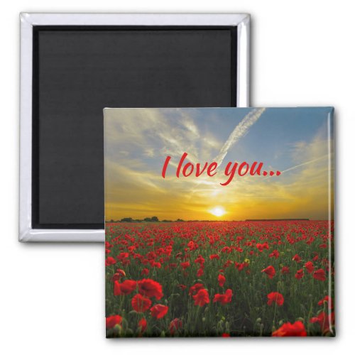 Beautiful Red Poppy Field At Sunrise Photograph Magnet
