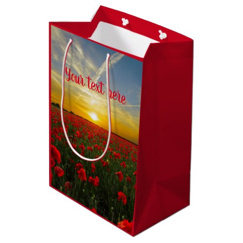 Beautiful Red Poppy Field At Sunrise Photograph Medium Gift Bag