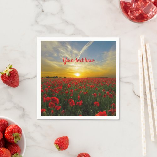 Beautiful Red Poppy Field At Sunrise Photograph Napkins