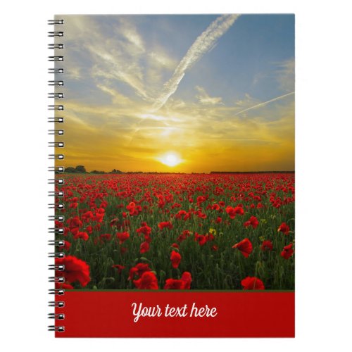 Beautiful Red Poppy Field At Sunrise Photograph Notebook