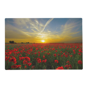 Beautiful Red Poppy Field At Sunrise Photograph Placemat