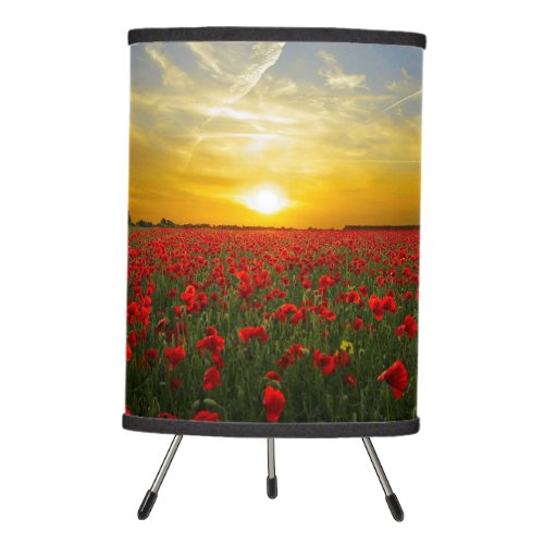 Beautiful Red Poppy Field At Sunrise Photograph Tripod Lamp