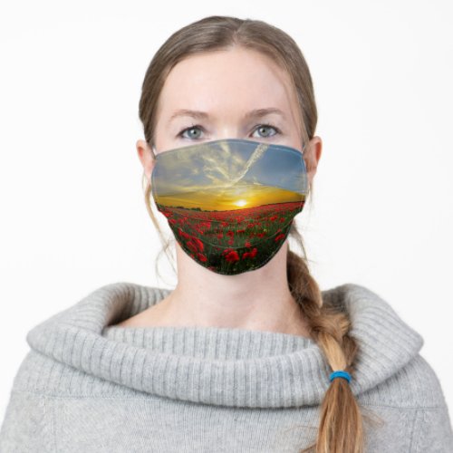 Beautiful Red Poppy Floral Sunset Photograph Adult Cloth Face Mask