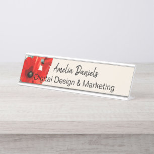 Beautiful Red Poppy Monogram Nameplate