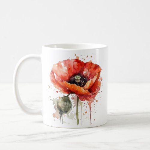 Beautiful red poppy painted in watercolor coffee mug