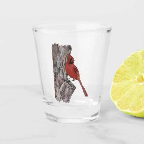 Beautiful Red Realistic Painting of a Cardinal Art Shot Glass