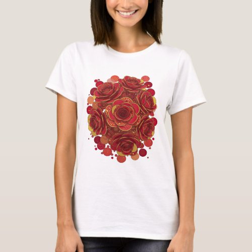 Beautiful Red RED ROSES AND BRIGHT STARS T-Shirt