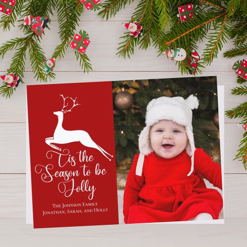 Beautiful Red Reindeer Christmas Photo Jolly Postcard