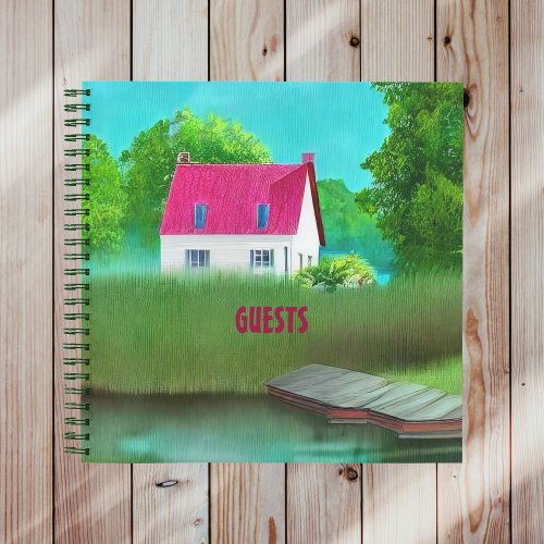 Beautiful Red_Roofed Cabin by the Lake Guests Notebook