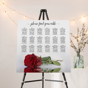 Beautiful Red Rose 18 Table Wedding Seating Chart Foam Board