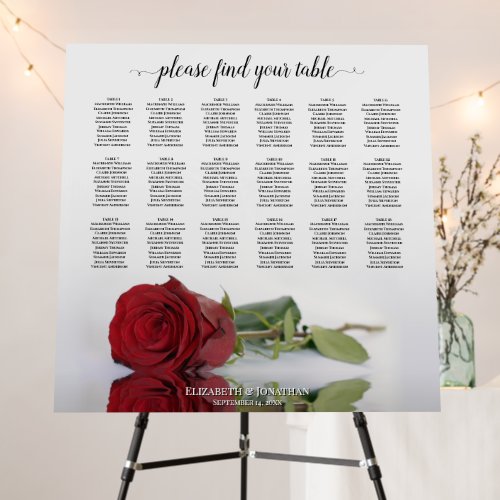Beautiful Red Rose 18 Table Wedding Seating Chart Foam Board