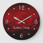 Beautiful Red Rose Add Name Large Clock at Zazzle