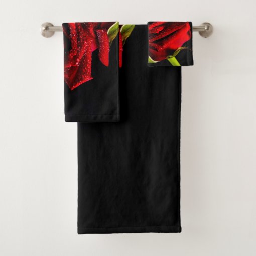 Beautiful red rose bath towel set Zazzle