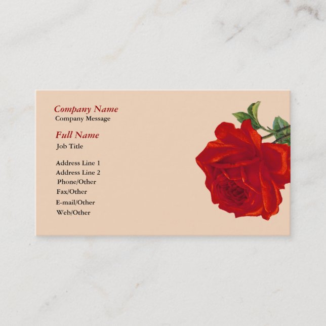 Beautiful Red Rose Business Card Template (Front)