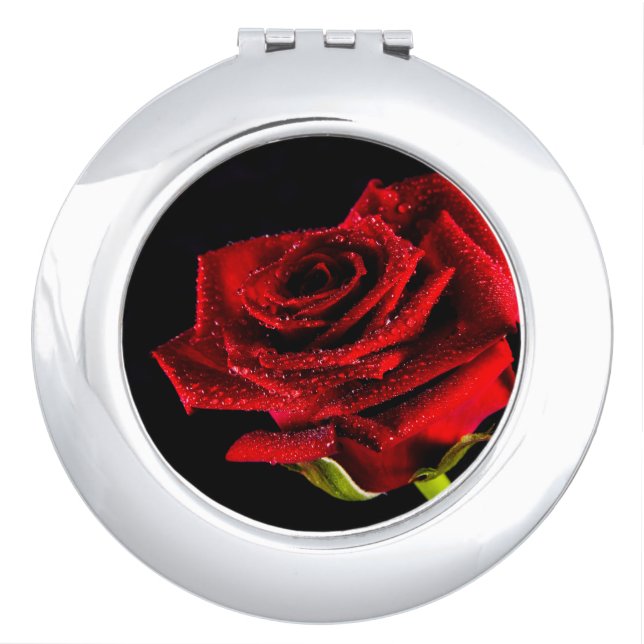 Beautiful red rose compact mirror (Front)