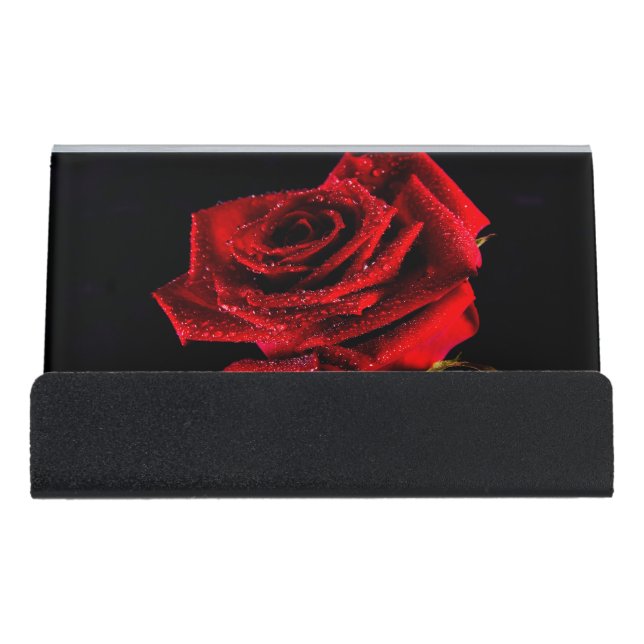 Beautiful red rose desk business card holder (Front)