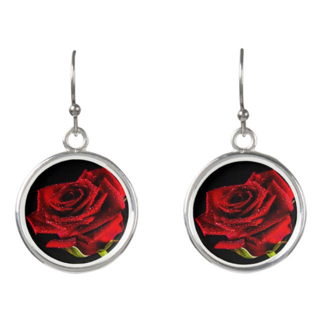 Beautiful red rose earrings (Front)