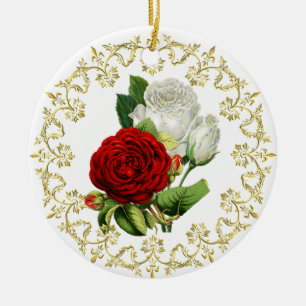 Beautiful Red Rose / First Christmas Together Ceramic Ornament