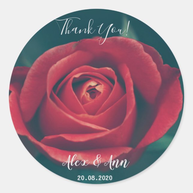 Beautiful Red Rose Flower Wedding Favor Sticker (Front)