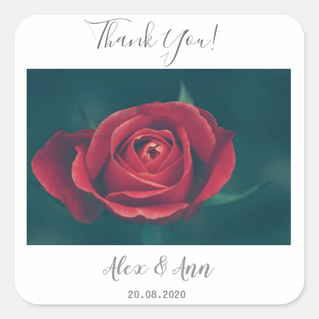 Beautiful Red Rose Flower Wedding Favor Sticker (Front)