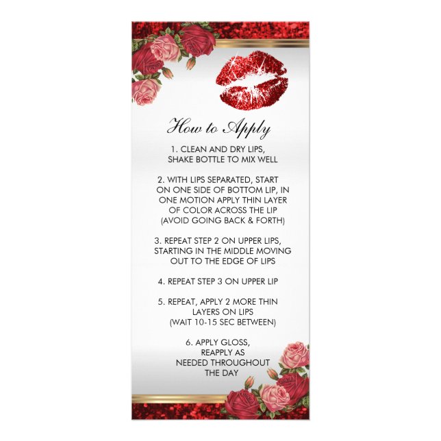 Beautiful Red Rose Glitter Lip Instructions Rack Card (Front)