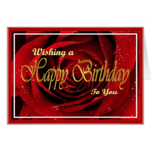 Beautiful red rose in gold writing birthday (Front Horizontal)