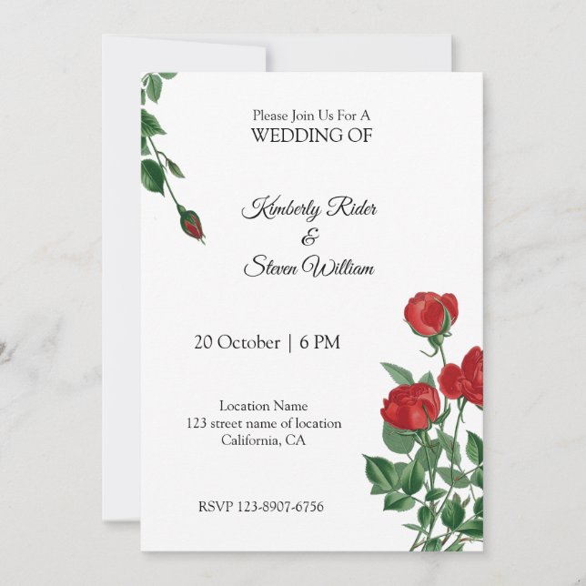 Beautiful Red Rose Invitation (Front)