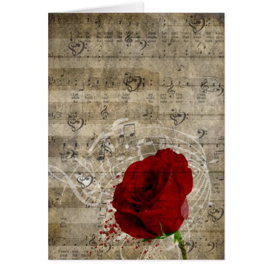 Beautiful red rose music notes swirl faded piano (Front)