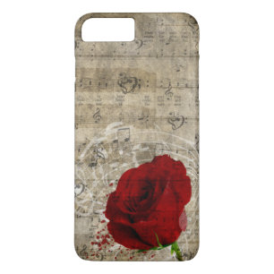 Beautiful red rose music notes swirl faded piano iPhone 8 plus/7 plus case
