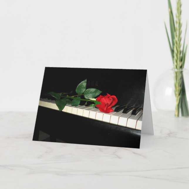 Beautiful Red Rose on Piano Card (Front)