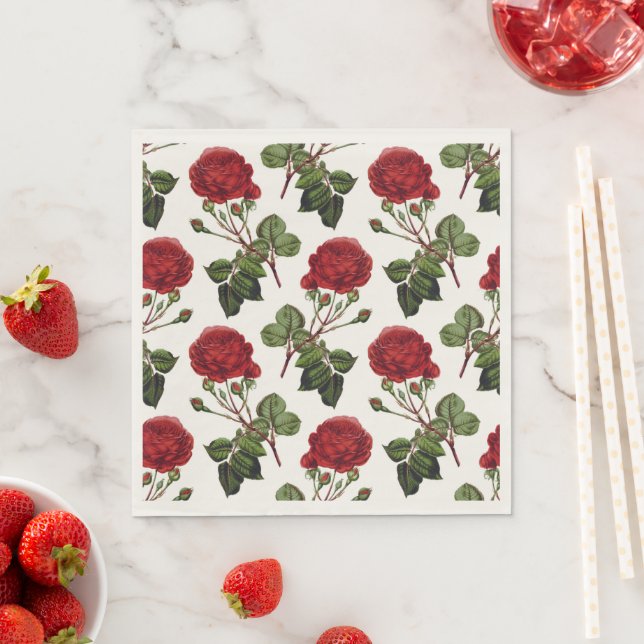 Beautiful Red Rose Pattern Napkins (Insitu)