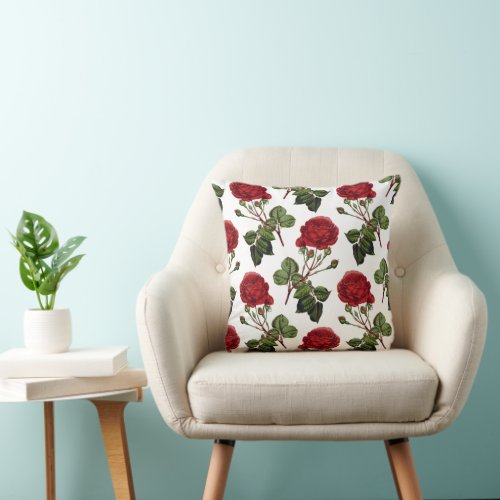 Beautiful Red Rose Pattern Throw Pillow