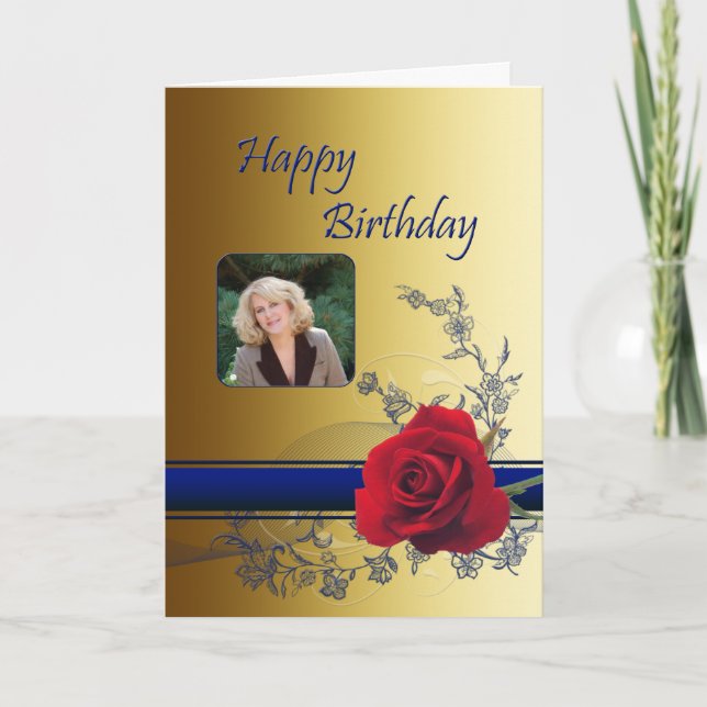 Beautiful red rose Photo Card for a birthday (Front)
