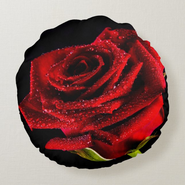 Beautiful red rose round pillow (Back)