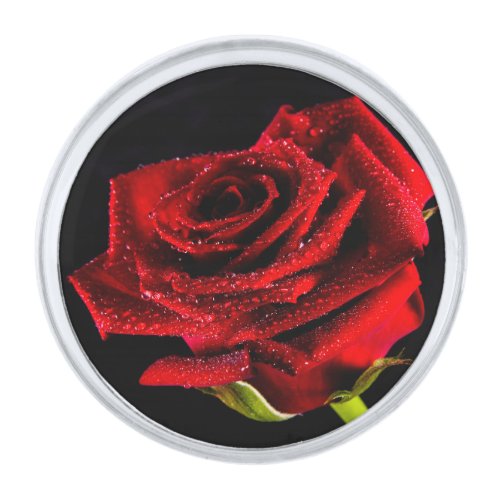 Beautiful red rose silver finish lapel pin