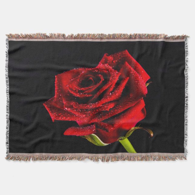 Beautiful red rose throw blanket (Front)