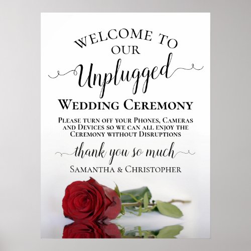 Beautiful Red Rose Unplugged Wedding Ceremony Poster