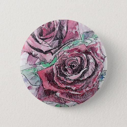 Beautiful Red Rose Watercolor Painting Button