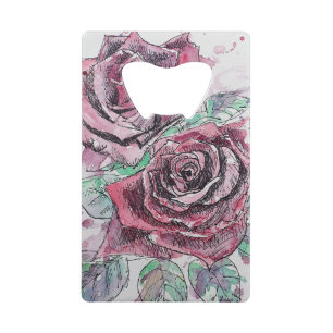 Beautiful Red Rose Watercolor Painting Credit Card Bottle Opener