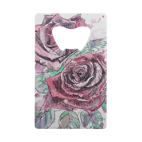 Beautiful Red Rose Watercolor Painting Credit Card Bottle Opener