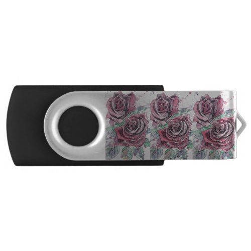 Beautiful Red Rose Watercolor Painting Flash Drive