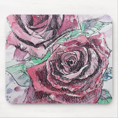 Beautiful Red Rose Watercolor Painting Mouse Pad