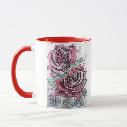 Beautiful Red Rose Watercolor Painting Mug