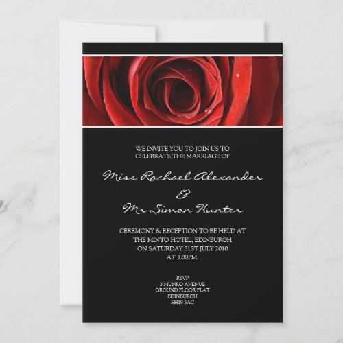 Beautiful Red Rose Wedding Invitiation- Black Announcement