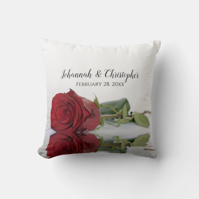 Beautiful Red Rose Wedding Memento Throw Pillow (Front)