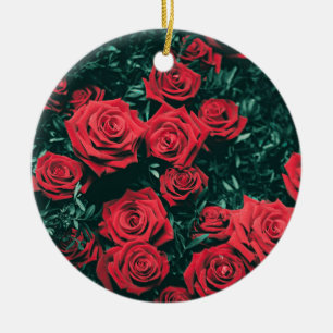 Beautiful Red Roses Ceramic Ornament