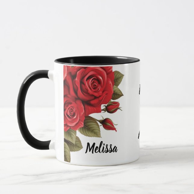 Beautiful Red Roses Custom Name Forever & Always Mug (Left)
